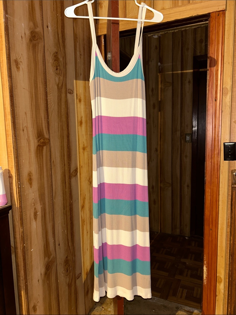 Z Supply Striped Scoop Neck Maxi Dress in Teal, Mauve & Cream
